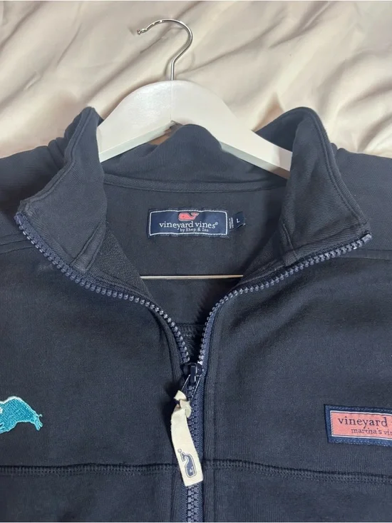 Vineyard Vines Collegiate Navy Quarter-Zip Sweatshirt with Teal Bison (NDSU) - Picture 4 of 5